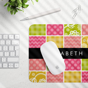 Zigzag, Chevron, Polka Dots, Gingham, Your Name Mouse Mat