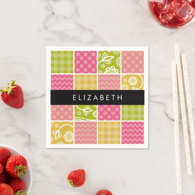 Zigzag, Chevron, Polka Dots, Gingham, Your Name Napkin (Insitu)