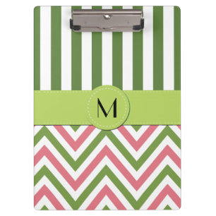 Zigzag, Chevron, Stripes, Pink, Green, Monogram Clipboard