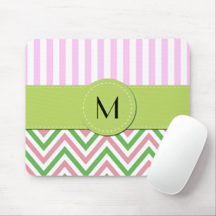 Zigzag, Chevron, Stripes, Pink, Green, Monogram Mouse Mat