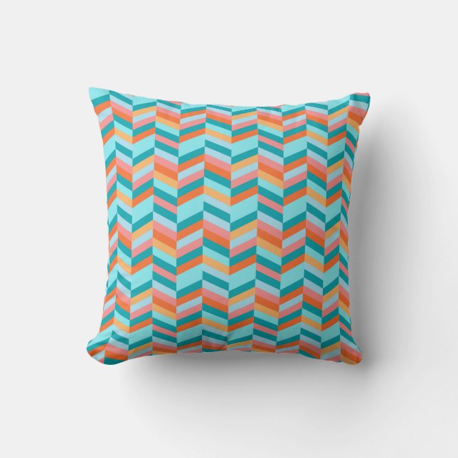 zigzag chevron teal and orange throw pillow (Front)