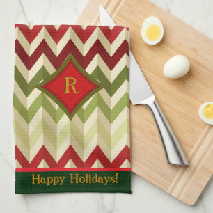 Zigzag Christmas (Monogrammed) Tea Towel