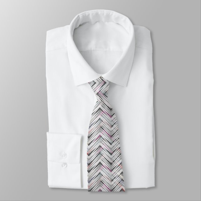 Zigzag, geometric, gray, lilac, pink, black, strip tie (Tied)