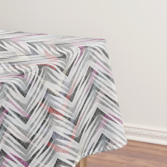 Zigzag, geometric, grey, lilac, pink, black, strip tablecloth (In Situ)