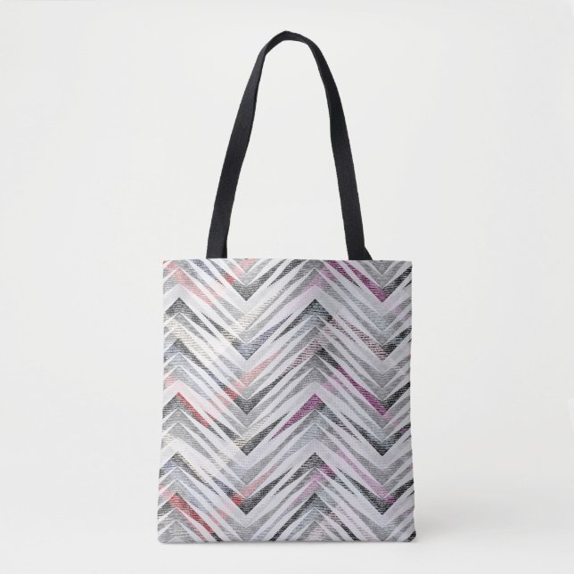 Zigzag, geometric, grey, lilac, pink, black, strip tote bag (Front)