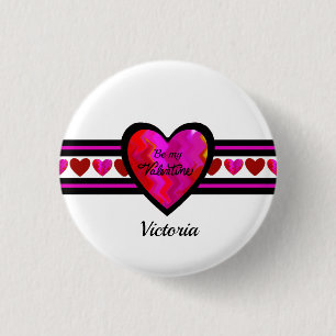 ZigZag Heart Lined Design Texted 3 Cm Round Badge