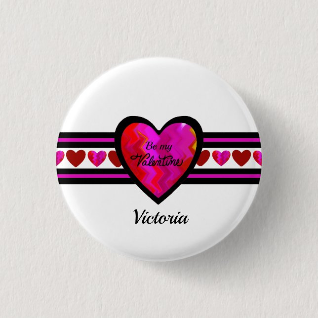 ZigZag Heart  Lined Design Texted 3 Cm Round Badge (Front)