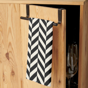 Zigzag Herringbone Black and Cream Tea Towel