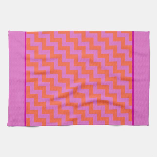 Zigzag Kitchen Towel, Magenta and Orange Chevrons Tea Towel (Horizontal)