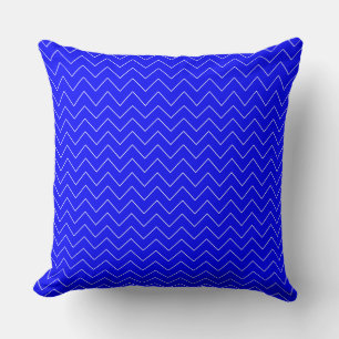 Zigzag Line Pattern in White on Neon Blue Cushion
