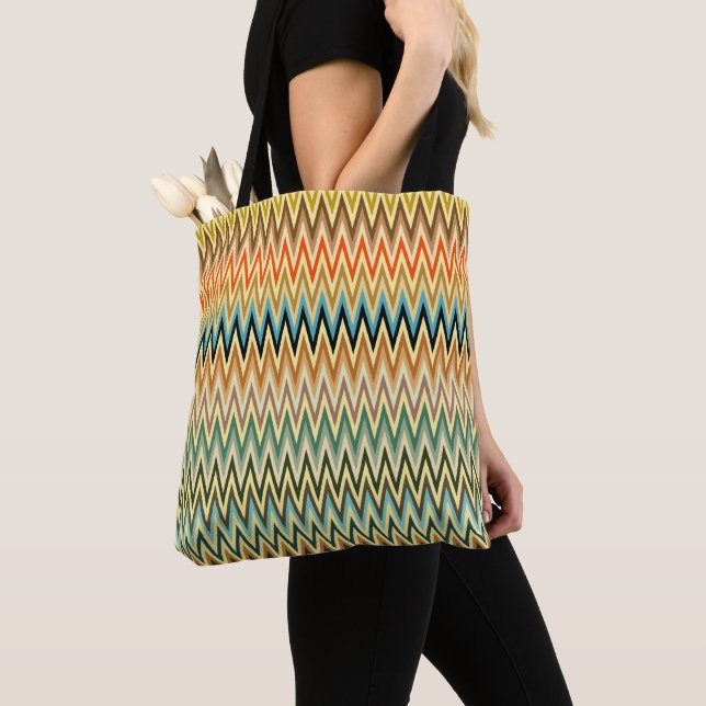 Zigzag Multicolor Pattern Tote Bag (Close Up)