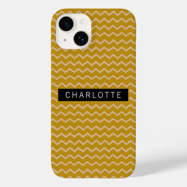 Zigzag Mustard Gold Pattern Personalised Case-Mate iPhone Case (Back)