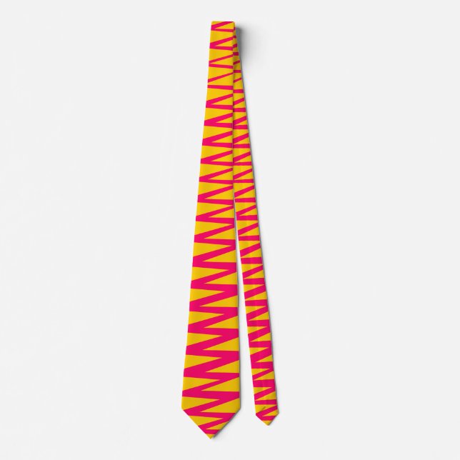 Zigzag - Neon Red on Amber FFCC00 Tie (Front)