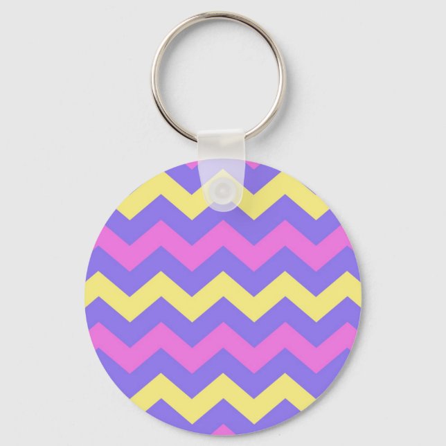 Zigzag patroon (geel, paars en roze) key ring (Front)