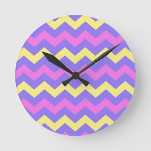 Zigzag patroon (geel, paars en roze) round clock