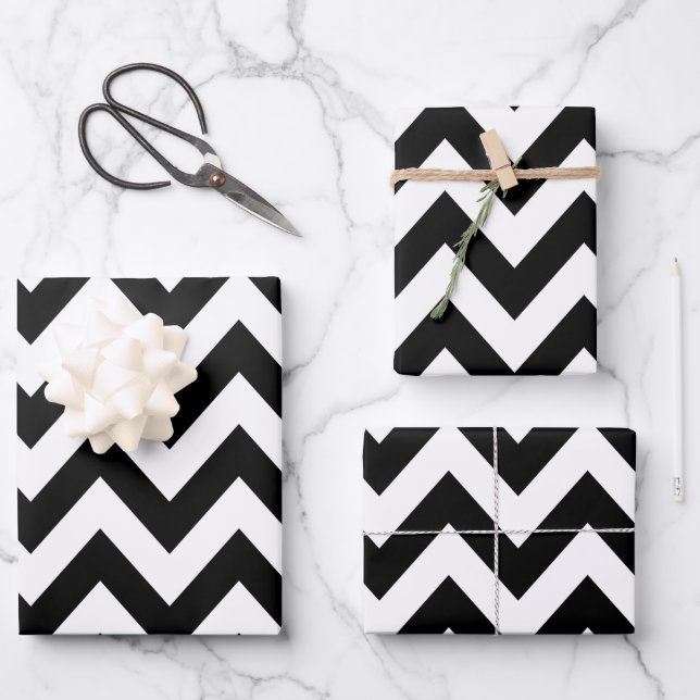 Zigzag Pattern Black And White Chevron Wrapping Paper Sheet (Front)