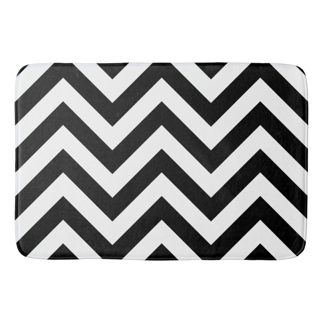 Zigzag Pattern Black & White Bath Mat (Front)