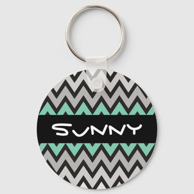 ZIGZAG pattern - black white grey + your idea Key Ring (Front)