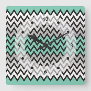 ZIGZAG pattern - black white grey + your idea Square Wall Clock
