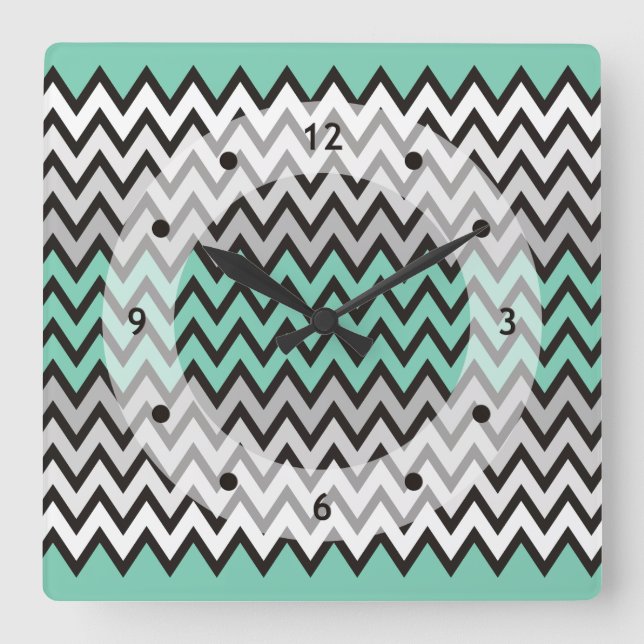 ZIGZAG pattern - black white grey + your idea Square Wall Clock (Front)
