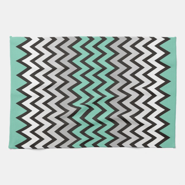 ZIGZAG pattern - black white grey + your idea Tea Towel (Horizontal)
