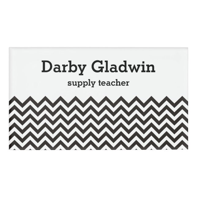 ZIGZAG pattern - black + your background & ideas Name Tag (Front)