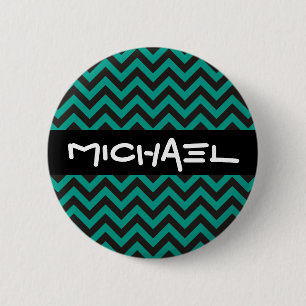 ZIGZAG pattern - black + your background & text 6 Cm Round Badge
