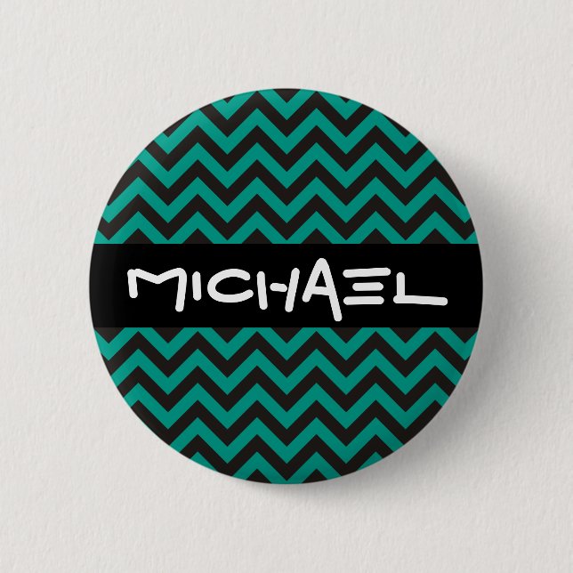ZIGZAG pattern - black + your background & text 6 Cm Round Badge (Front)