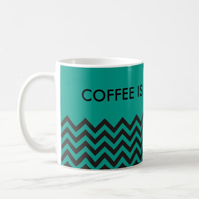 ZIGZAG pattern - black + your background & text Coffee Mug (Left)