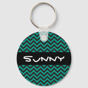 ZIGZAG pattern - black + your background & text Key Ring