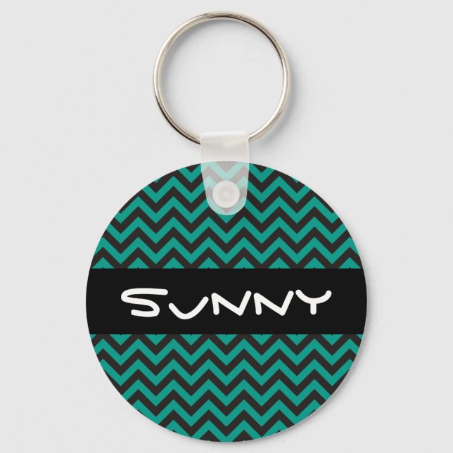 ZIGZAG pattern - black + your background & text Key Ring (Front)