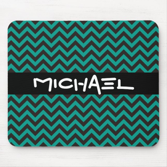 ZIGZAG pattern - black + your background & text Mouse Mat (Front)