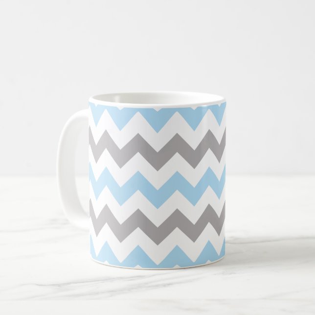 Zigzag Pattern, Chevron Pattern, Blue, Grey Coffee Mug (Front Left)