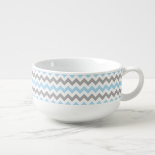 Zigzag Pattern, Chevron Pattern, Blue, Grey Soup Mug