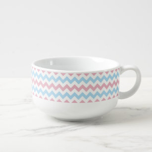 Zigzag Pattern, Chevron Pattern, Blue, Pink Soup Mug