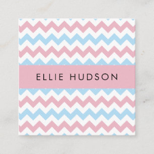 Zigzag Pattern, Chevron Pattern, Blue, Pink Square Business Card