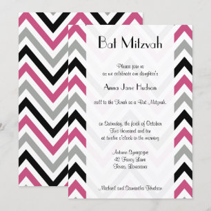 Zigzag Pattern, Chevron Pattern, Pink, Bat Mitzvah Invitation