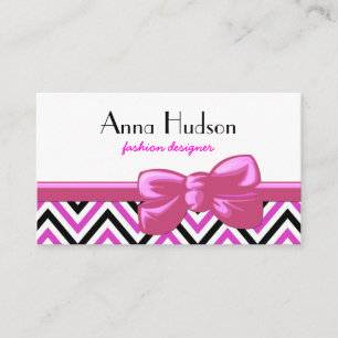 Zigzag Pattern, Chevron Pattern, Pink, Black Business Card