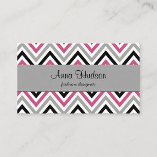 Zigzag Pattern, Chevron Pattern, Pink, Grey, Black Business Card