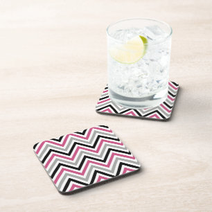 Zigzag Pattern, Chevron Pattern, Pink, Grey, Black Coaster
