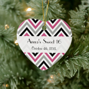 Zigzag Pattern, Chevron Pattern, Pink, Sweet 16 Ceramic Tree Decoration