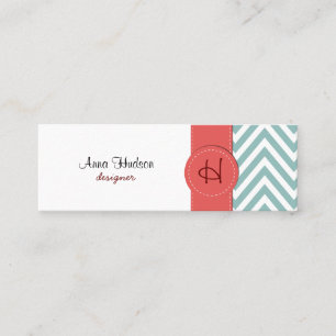 Zigzag Pattern, Chevron Pattern - White Blue Mini Business Card