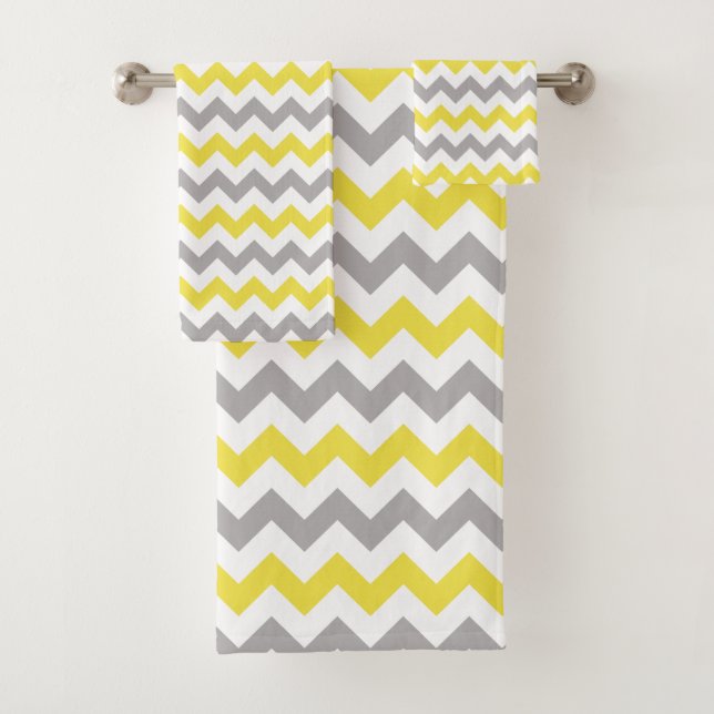 Zigzag Pattern, Chevron Pattern, Yellow, Grey Bath Towel Set (Insitu)