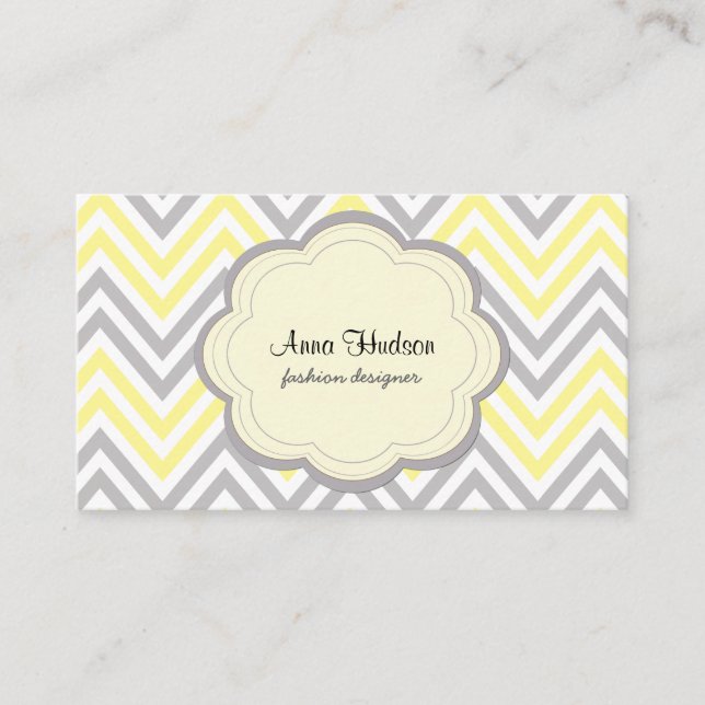Zigzag Pattern, Chevron Pattern, Yellow, Grey Business Card (Front)