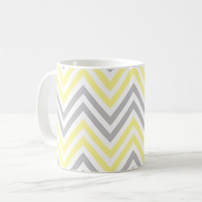 Zigzag Pattern, Chevron Pattern, Yellow, Grey Coffee Mug (Front Left)