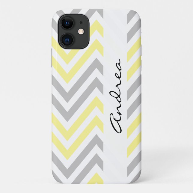 Zigzag Pattern, Chevron, Yellow, Grey, Your Name Case-Mate iPhone Case (Back)