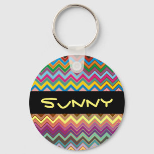 ZIGZAG pattern - coloured + your text Key Ring