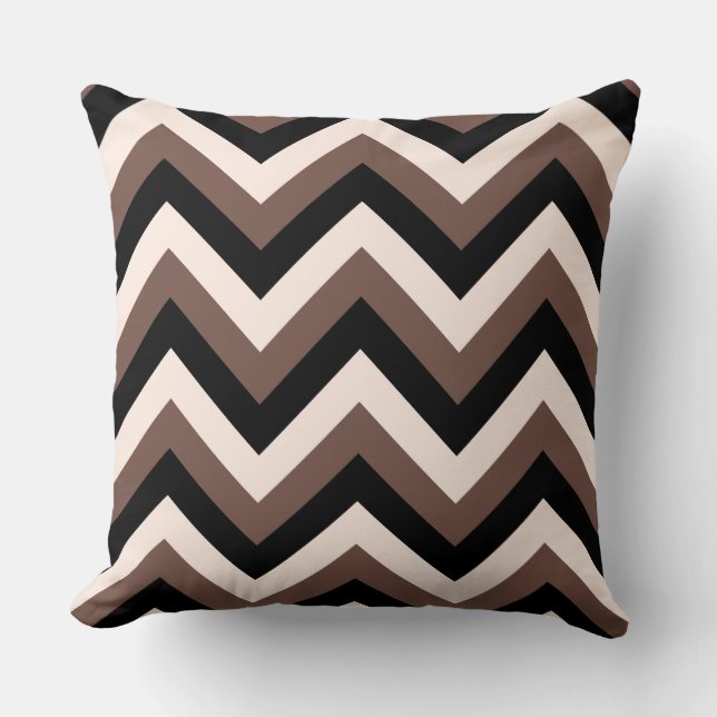 Zigzag Pattern Cream Black Brown Cushion (Front)