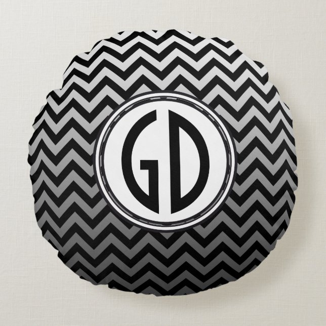 ZIGZAG pattern - grey gradients + your backgr. Round Cushion (Front)