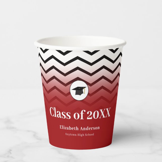 Zigzag Pattern Red Graduation  Paper Cups (Front)